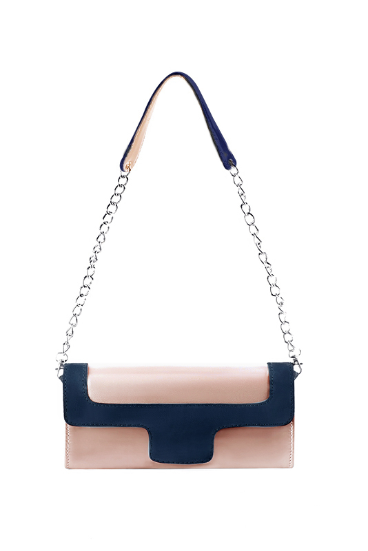 Powder pink and navy blue women's dress clutch, for weddings, ceremonies, cocktails and parties. Top view - Florence KOOIJMAN